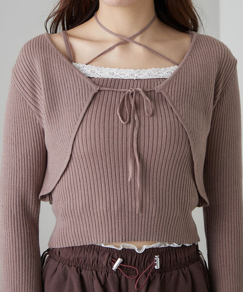 OLIVE des OLIVE（オリーブデオリーブ）の「配色レースボレロアンサンブル（アンサンブル・レディース・モカ/ピンク/オフホワイト/ブラック・FREE）」の9枚目の写真