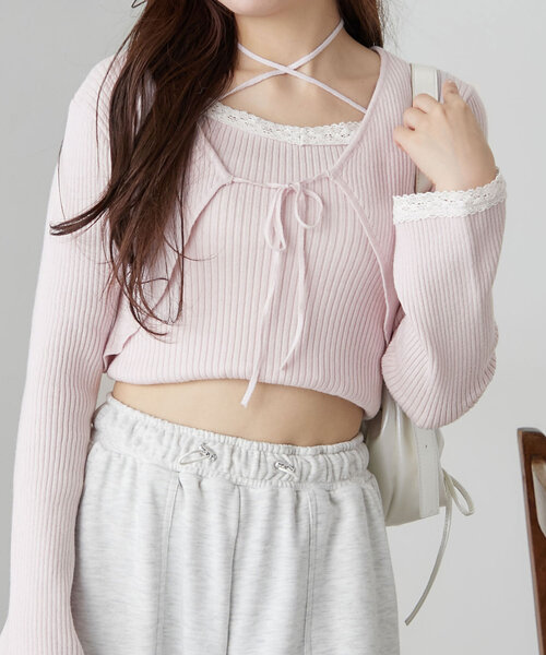OLIVE des OLIVE（オリーブデオリーブ）の「配色レースボレロアンサンブル（アンサンブル・レディース・モカ/ピンク/オフホワイト/ブラック・FREE）」の17枚目の写真