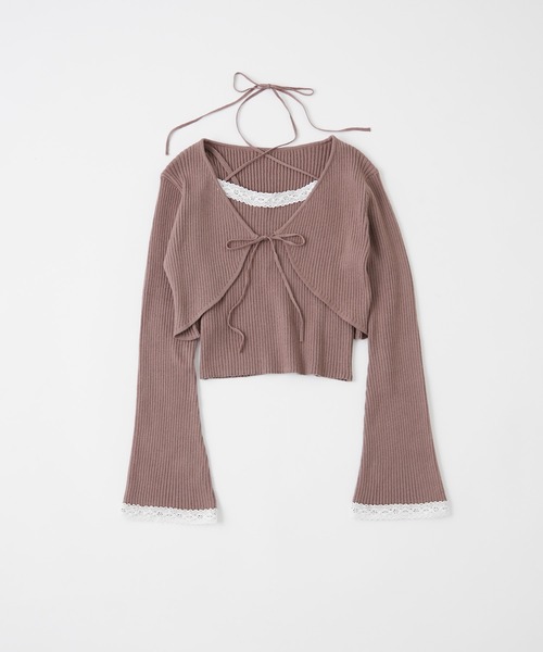 OLIVE des OLIVE（オリーブデオリーブ）の「配色レースボレロアンサンブル（アンサンブル・レディース・モカ/ピンク/オフホワイト/ブラック・FREE）」の6枚目の写真