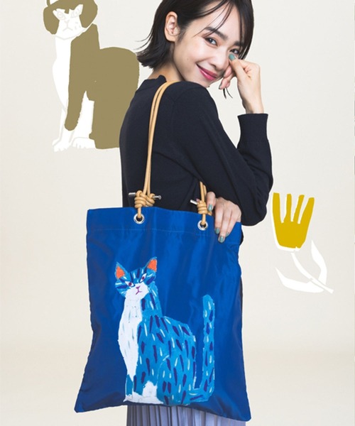Elura（エルーラ）の「＜タムロアヤノさんコラボ＞ねこプリントバッグ/153242（トートバッグ・レディース・ベージュ/ブルー・ONE SIZE）」の2枚目の写真