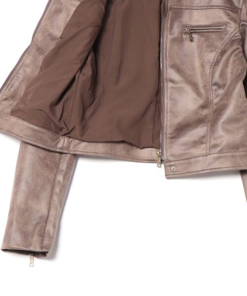 SPINNS（スピンズ）の「合皮シングルライダーズジャケット（ライダースジャケット・レディース・ブラウン・ONESIZE）」の3枚目の写真