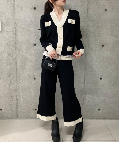 【セール】配色ニットカーデ×パンツ2点セットアップ（セットアップ）｜GLAMOROUS JANE（グラマラスジェーン）