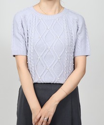 relac（レーラック）の「パール付き 半袖ニット ケーブルニット（ニット/セーター）」