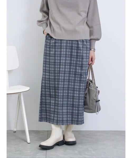 Samansa Mos2 blue(サマンサモスモスブルー)の「ウールライクチェック柄ナロースカート(スカート・レディース・ブラウン/ブルー/グレー/ブラック・F)」の3枚目の写真