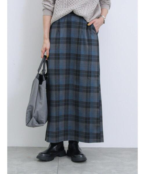Samansa Mos2 blue(サマンサモスモスブルー)の「ウールライクチェック柄ナロースカート(スカート・レディース・ブラウン/ブルー/グレー/ブラック・F)」の5枚目の写真