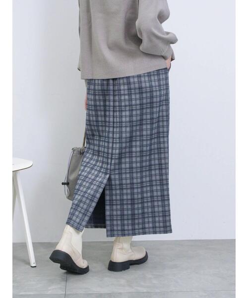 Samansa Mos2 blue(サマンサモスモスブルー)の「ウールライクチェック柄ナロースカート(スカート・レディース・ブラウン/ブルー/グレー/ブラック・F)」の8枚目の写真