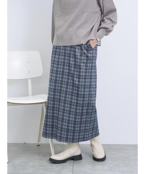 Samansa Mos2 blue(サマンサモスモスブルー)の「ウールライクチェック柄ナロースカート(スカート・レディース・ブラウン/ブルー/グレー/ブラック・F)」の9枚目の写真