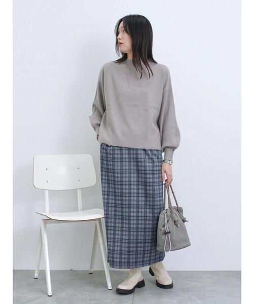Samansa Mos2 blue(サマンサモスモスブルー)の「ウールライクチェック柄ナロースカート(スカート・レディース・ブラウン/ブルー/グレー/ブラック・F)」の10枚目の写真
