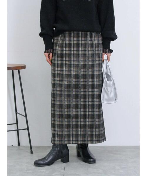 Samansa Mos2 blue(サマンサモスモスブルー)の「ウールライクチェック柄ナロースカート(スカート・レディース・ブラウン/ブルー/グレー/ブラック・F)」の13枚目の写真