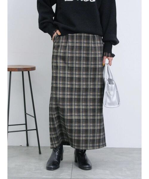 Samansa Mos2 blue(サマンサモスモスブルー)の「ウールライクチェック柄ナロースカート(スカート・レディース・ブラウン/ブルー/グレー/ブラック・F)」の14枚目の写真