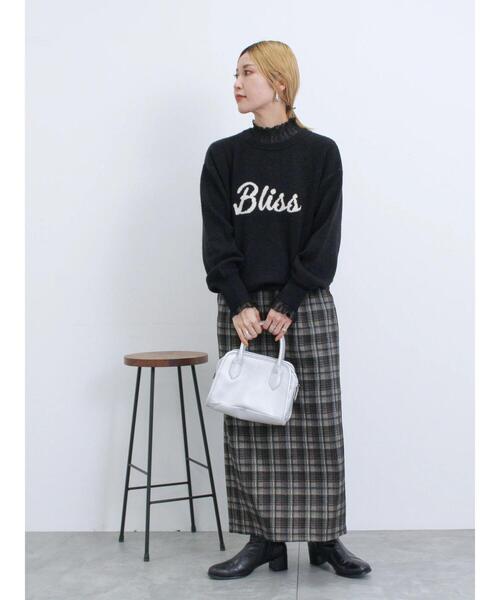 Samansa Mos2 blue(サマンサモスモスブルー)の「ウールライクチェック柄ナロースカート(スカート・レディース・ブラウン/ブルー/グレー/ブラック・F)」の17枚目の写真