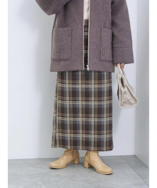 Samansa Mos2 blue(サマンサモスモスブルー)の「ウールライクチェック柄ナロースカート(スカート・レディース・ブラウン/ブルー/グレー/ブラック・F)」の19枚目の写真