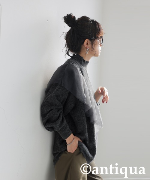 antiqua(アンティカ)の「チュールフリルニット(ニット/セーター・レディース・ブラック/グレー・ONESIZE)」の10枚目の写真