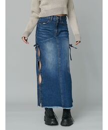 EVRIS | サイドリボンカットロングデニムスカート【セットアップ着用可能】(デニムスカート)