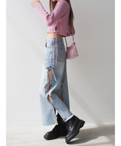 EVRIS（エヴリス）の「サイドリボンカットロングデニムスカート