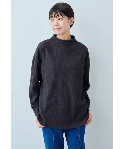 IEDIT（イディット）の「ＩＥＤＩＴ　ワッフル素材＆こなれシルエットで活躍　ユースフルハイネックトップス（Tシャツ/カットソー・レディース・スミクロ/杢グレー/アイボリー・M/L/LL/3L/S）」の5枚目の写真