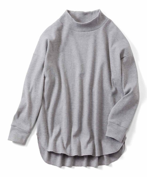 IEDIT（イディット）の「ＩＥＤＩＴ　ワッフル素材＆こなれシルエットで活躍　ユースフルハイネックトップス（Tシャツ/カットソー・レディース・スミクロ/杢グレー/アイボリー・M/L/LL/3L/S）」の15枚目の写真