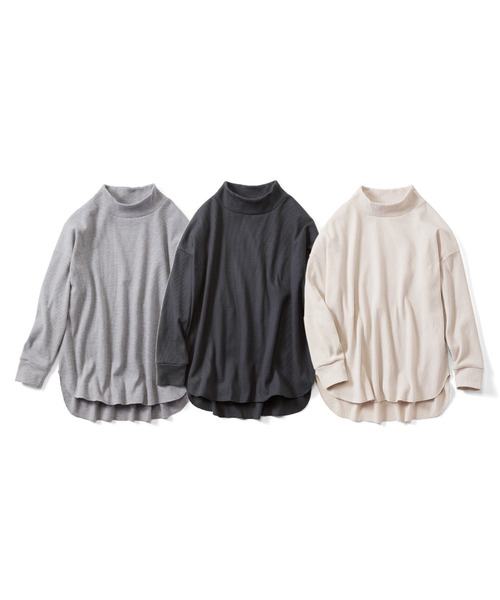 IEDIT（イディット）の「ＩＥＤＩＴ　ワッフル素材＆こなれシルエットで活躍　ユースフルハイネックトップス（Tシャツ/カットソー・レディース・スミクロ/杢グレー/アイボリー・M/L/LL/3L/S）」の9枚目の写真