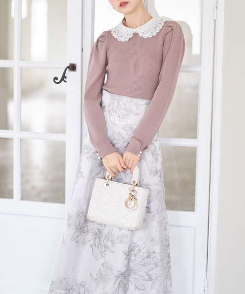 トッコクローゼット　バックレースアップフラワー刺繍フレアスカート　3点セット tocco closet（トッコ クローゼット） バックレースアップフラワー刺繍