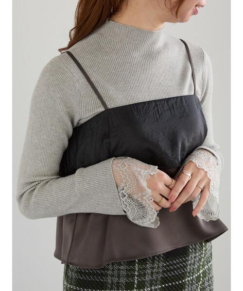 Te chichi（テチチ）の「レースカフレイヤードリブニット（ニット/セーター・レディース・グレー/チャコールグレー/ブラック・F）」の5枚目の写真