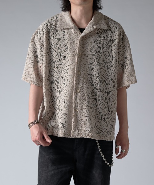 Lui's（ルイス）の「ペイズリーモールレースシャツ（シャツ/ブラウス・メンズ・オフホワイト/グレー/ブラック/ブラック系その他/ネイビー・S/M）」の4枚目の写真