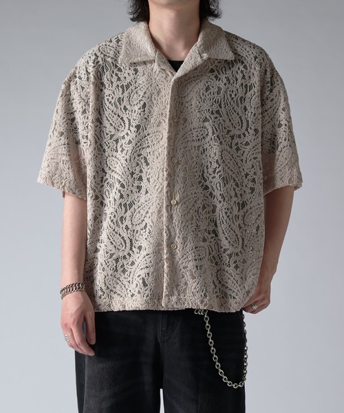 美品 Lui's(ルイス) ペイズリーレースシャツ セール】ウエイブレースボリュームs/sシャツ（シャツ/ブラウス