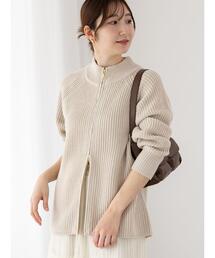 片畦ハイネックダブルジップニット