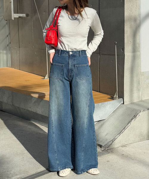 CIAOPANIC(チャオパニック)の「【cian denim/シアンデニム】スプリットフロントワイドデニム#002(デニムパンツ・レディース・ブラック/ブルー・SMALL/MEDIUM/X-SMALL)」の5枚目の写真