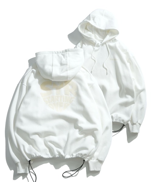 Starting Over（スターティングオーバー）の「PRINT EMBROIDERY DRAWCODE PULLOVER HOODIE / 刺繍 プリント プルオーバー ドローコード スウェットパーカー（パーカー・メンズ・ブラック/ブラック系その他2/グレー系その他/アッシュグレー/チャコールグレー/ブラック系その他/ライトグレー系1/ホワイト系その他2/ホワイト系その他4/ブラック系その他3/ホワイト/ホワイト系その他/ホワイト系その他3/ライトグレー系/ライトグレー系2・M/L）」の5枚目の写真