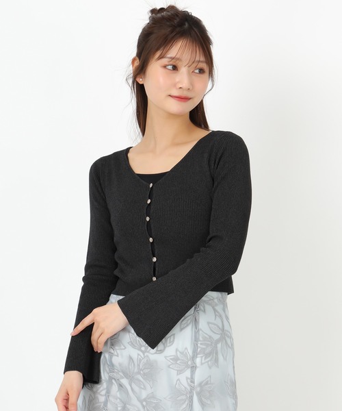 MISCH MASCH(ミッシュマッシュ)の「フレア袖Vネックリブカーディガン(カーディガン/ボレロ・レディース・ピンク/ホワイト/ブラック・フリ-)」の11枚目の写真