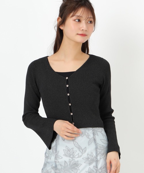 MISCH MASCH(ミッシュマッシュ)の「フレア袖Vネックリブカーディガン(カーディガン/ボレロ・レディース・ピンク/ホワイト/ブラック・フリ-)」の5枚目の写真