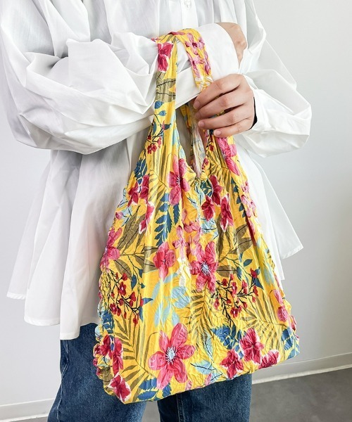 SEU（エスイーユー）の「全10色！花柄シャーリング絞りバッグ エコバッグ（ショルダーバッグ・レディース・ロイヤルブルー/ネイビー/パープル/レッド/ブルー/ローズ/ブラック/チャコール/オレンジ/イエロー・フリー）」の10枚目の写真