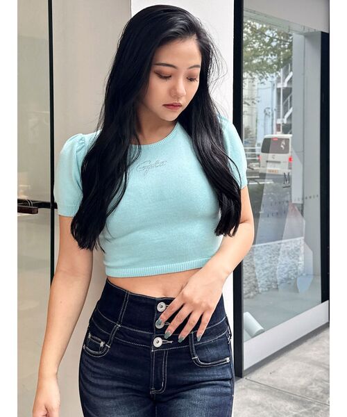 GYDA（ジェイダ）の「Gydaパフスリーブニットトップス（ニット/セーター・レディース・オフホワイト/ブラック/ミント・FREE）」の5枚目の写真