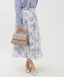 メッシュ花柄プリントフレアスカート