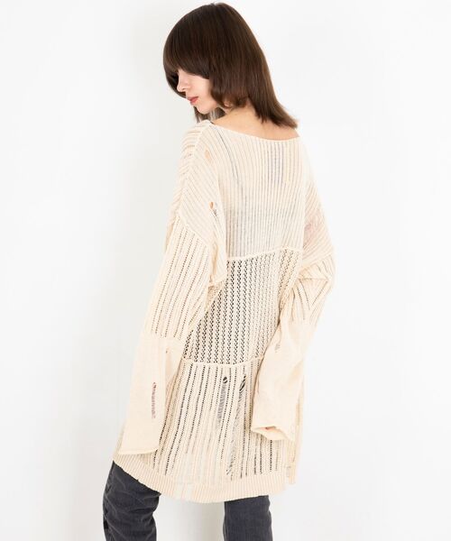 2025SS✨ヒステリックグラマー　　　現行クラッシュセーター　 ベージュ系 SPIDER WEB クラッシュセーター|HYSTERIC GLAMOUR WOMEN