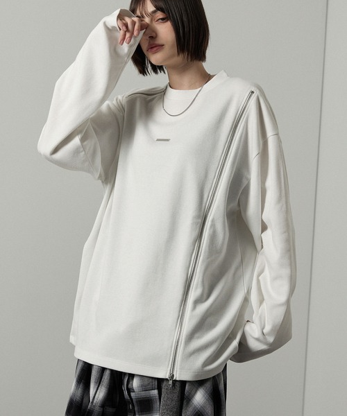 Alfred Alex(アルフレッドアレックス)の「【Alfred Alex】アシンメトリージップ メタルプレートTシャツ(Tシャツ/カットソー・メンズ・ブラック/ホワイト・M/L)」の22枚目の写真