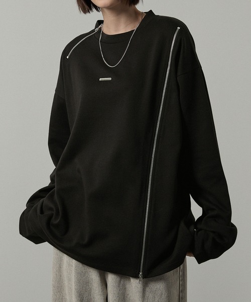 Alfred Alex(アルフレッドアレックス)の「【Alfred Alex】アシンメトリージップ メタルプレートTシャツ(Tシャツ/カットソー・メンズ・ブラック/ホワイト・M/L)」の9枚目の写真