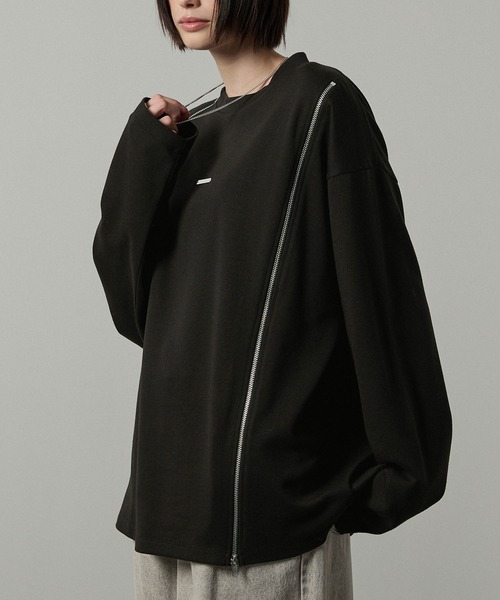 Alfred Alex(アルフレッドアレックス)の「【Alfred Alex】アシンメトリージップ メタルプレートTシャツ(Tシャツ/カットソー・メンズ・ブラック/ホワイト・M/L)」の11枚目の写真