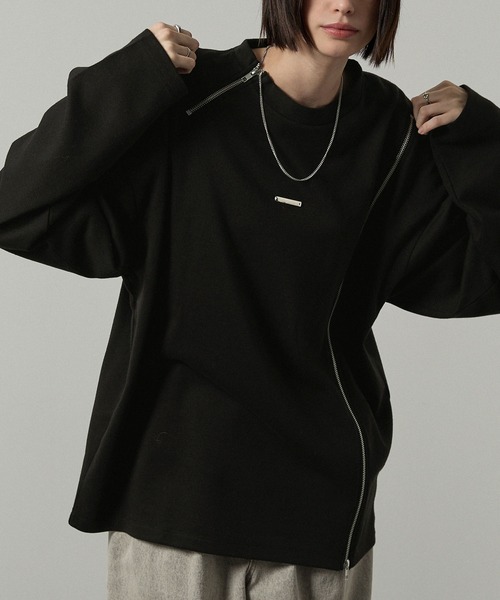 Alfred Alex(アルフレッドアレックス)の「【Alfred Alex】アシンメトリージップ メタルプレートTシャツ(Tシャツ/カットソー・メンズ・ブラック/ホワイト・M/L)」の7枚目の写真