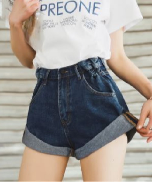 LETee(レティー)の「デニムショートパンツ(デニムパンツ・レディース・ホワイト/ベージュ/ブルー/サックスブルー/ブラック・S/L/M)」の20枚目の写真