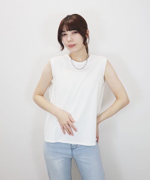EZUMi◆バックプリーツノースリーブカットソー/FREE/コットン/BLK/yess22cs01 バックカットワークショルダータックノースリーブT/back cut