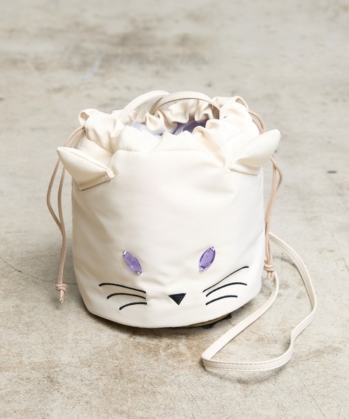 SPRUCE（スプルース）の「EM:パフ猫巾着ショルダーバッグ 軽量117g（ショルダーバッグ・レディース・アイボリー/ブラック/グレー・FREE）」の9枚目の写真