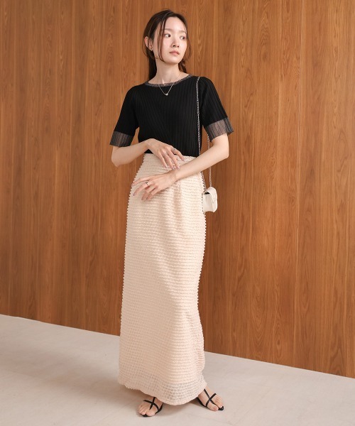 Bab(バブ)の「シアー使い5分袖リブニットトップス/サマーニット(Tシャツ/カットソー・レディース・アイボリー/ブルー/ブラック/パープル/チャコールグレー/ベージュ/ブラウン・FREE)」の18枚目の写真