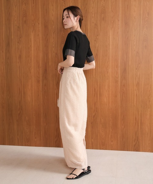 Bab(バブ)の「シアー使い5分袖リブニットトップス/サマーニット(Tシャツ/カットソー・レディース・アイボリー/ブルー/ブラック/パープル/チャコールグレー/ベージュ/ブラウン・FREE)」の21枚目の写真