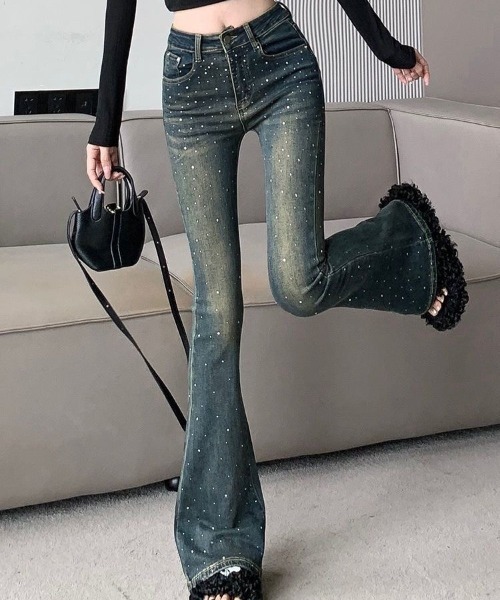 john galliano スカル クラウン ラインストーン フレアデニムパンツ ラインストーンフレアデニムパンツ[品番：GORW0009646]｜GORGE