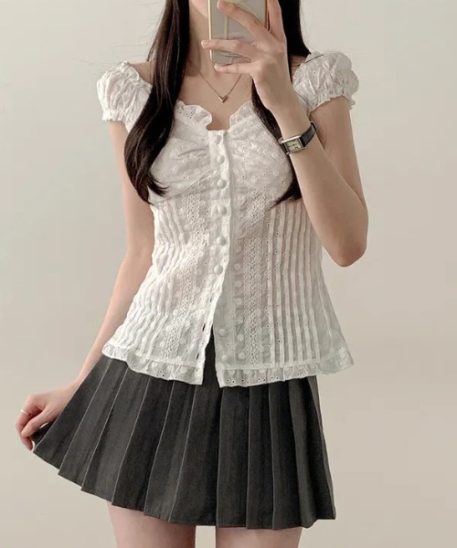 gossip！ロサンゼルス（ゴシップロサンゼルス）の「Y2K フリル×コット ビスチェ  トップス（Tシャツ/カットソー・レディース・ホワイト/ブラウン・FREE）」の12枚目の写真