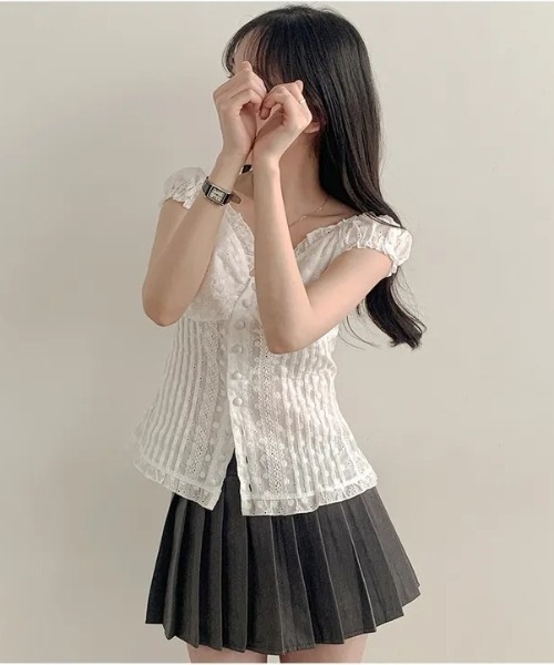 gossip！ロサンゼルス（ゴシップロサンゼルス）の「Y2K フリル×コット ビスチェ  トップス（Tシャツ/カットソー・レディース・ホワイト/ブラウン・FREE）」の7枚目の写真