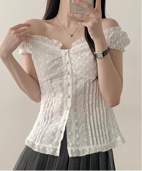 gossip！ロサンゼルス（ゴシップロサンゼルス）の「Y2K フリル×コット ビスチェ  トップス（Tシャツ/カットソー・レディース・ホワイト/ブラウン・FREE）」の8枚目の写真