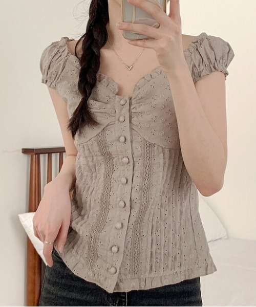 gossip！ロサンゼルス（ゴシップロサンゼルス）の「Y2K フリル×コット ビスチェ  トップス（Tシャツ/カットソー・レディース・ホワイト/ブラウン・FREE）」の18枚目の写真