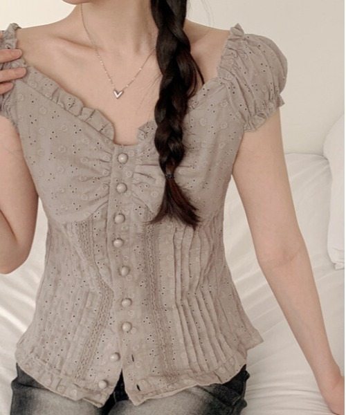 gossip！ロサンゼルス（ゴシップロサンゼルス）の「Y2K フリル×コット ビスチェ  トップス（Tシャツ/カットソー・レディース・ホワイト/ブラウン・FREE）」の19枚目の写真